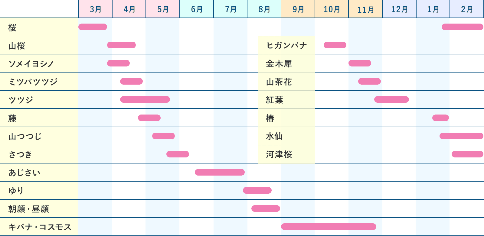 山頂エリア花カレンダー
